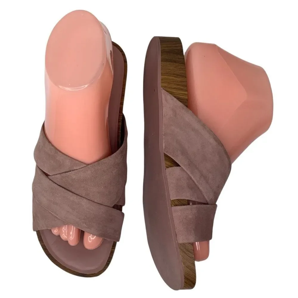 Cole Haan Braelyn Footbed Burlwood Blush Pink Suede Women’s Flat Sandal Sz 7